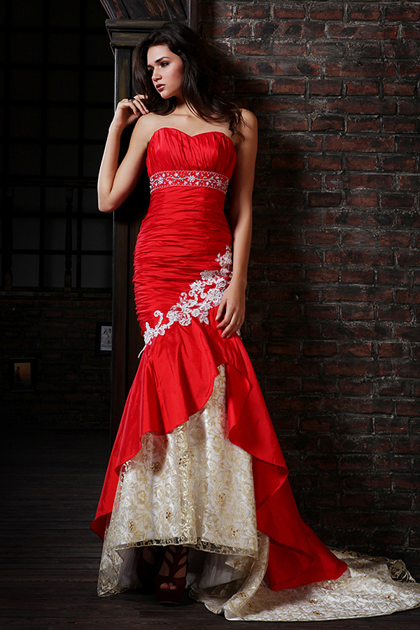 Royal Strapless Mermaid Satin Evening Dress with Brush Train - Click Image to Close